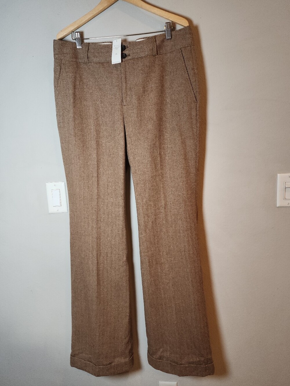 Size 16 Tall NWT Banana Republic Wool Blend Martin Fit Tan Herringbone Pant 16L